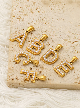 欧美手工DIY饰品配件字母挂件手链项链不锈钢镀18k金吊坠挂件