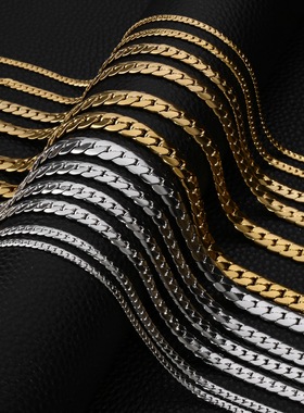 3mm/4mm/5mm/7mm/9mm简约不锈钢NK古巴项链真空保色电镀金色钢色