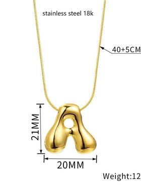 【钛钢】欧美跨境女士26个英文字母项链气球泡泡胖乎乎吊坠锁骨链