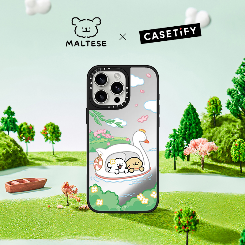 CASETiFY Maltese线条小狗 春日美好系列 湖面踏春适用于iPhone16ProMax/16Pro/15ProMax/华为mate60手机壳