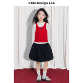 儿童天丝羊毛T恤2025秋季 上衣打底衫 款 女童miu系穿搭背心休闲长袖