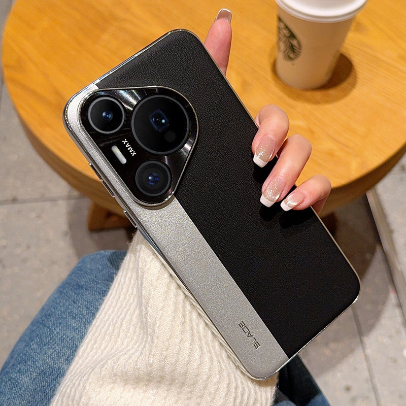 适用华为pura90手机壳电镀皮纹pura90Pro保护套全包防摔pura90promax高级拼接高档简约男女拼色轻奢