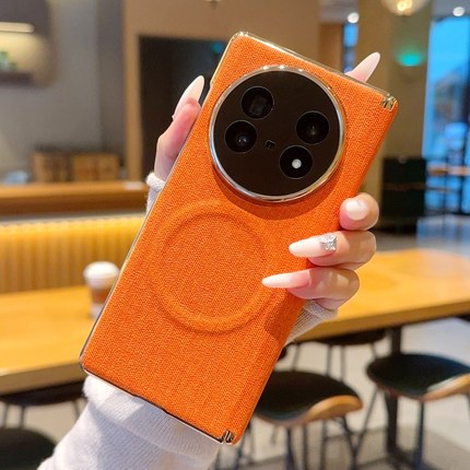 电镀双中轴适用vivoXFold5手机壳镜头膜XFold5折叠屏保护套磁吸布纹XFold5高档商务简约包中轴