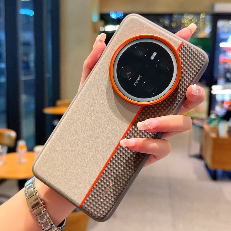 高级拼色适用于华为Mate70手机壳皮纹简约Mate70Pro保护套全包防摔软边mate60高档橙色金属镜头mate60Pro