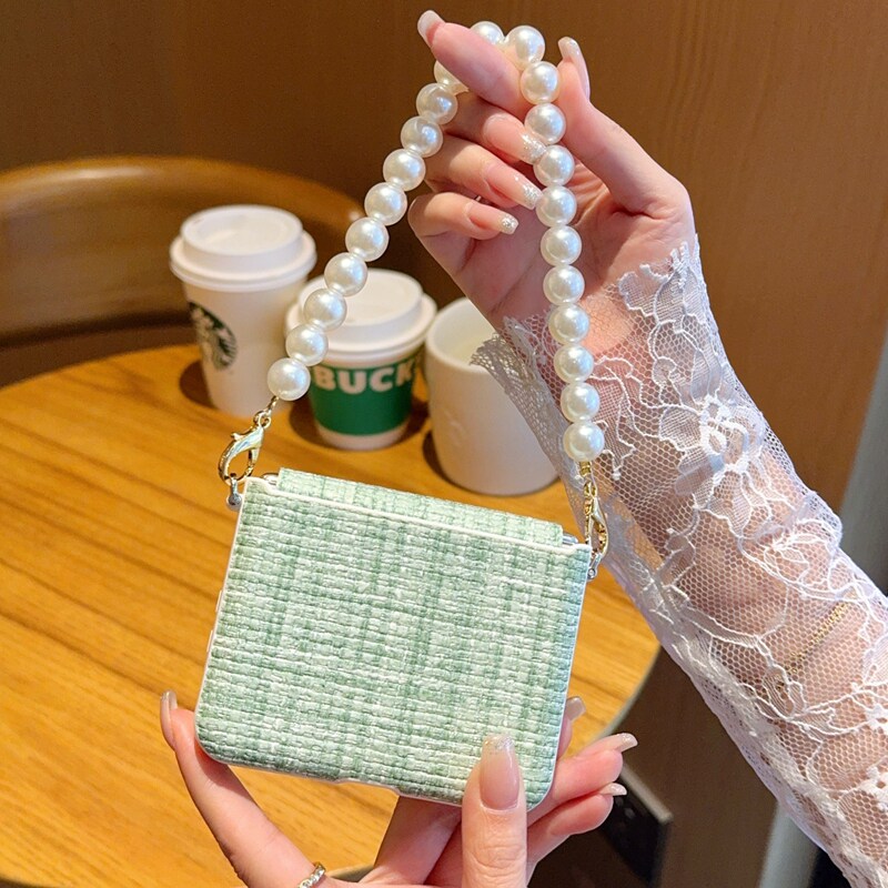 高级编织纹绿适用华为purax手机壳皮纹purax典藏版折叠屏保护套中轴全包铰链防摔高档珍珠手提链purax小香风