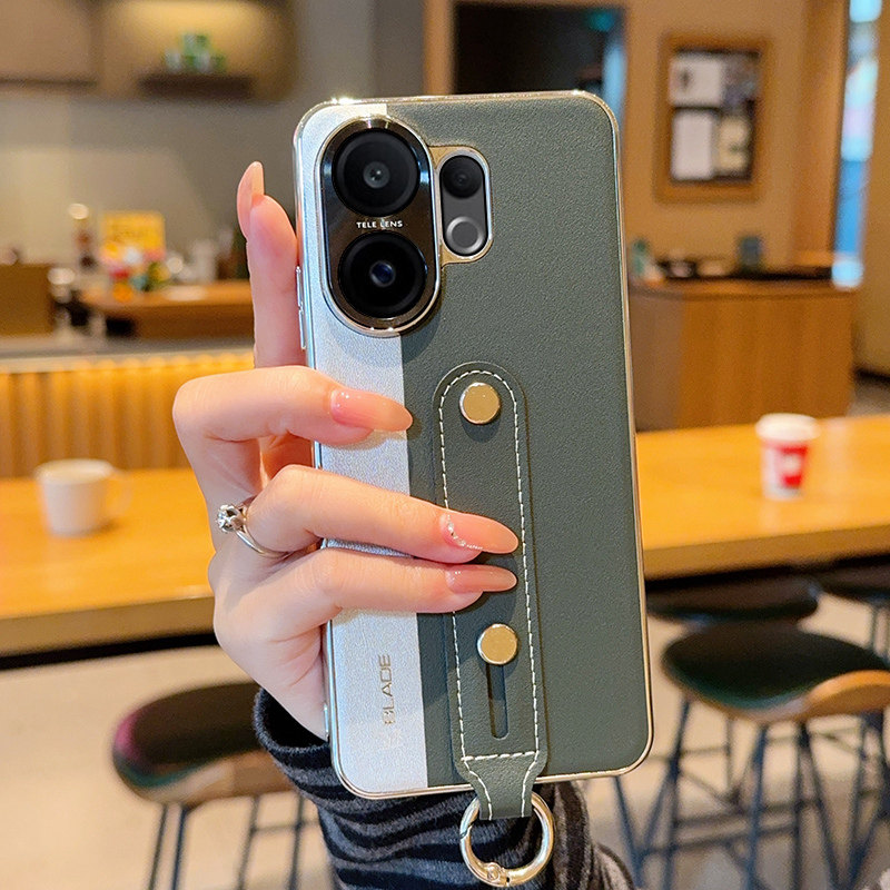 轻奢腕带指扣适用vivoS30手机壳电镀皮纹拼色vivoS30Promini保护套全包防摔软边vivoS30高级拼接简约ins风