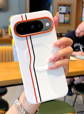 ins创意线条拼色适用谷歌Pixel10手机壳皮纹磁吸新款简约Pixel10Pro保护套金属镜头Pixel10A全包防摔硅胶软边