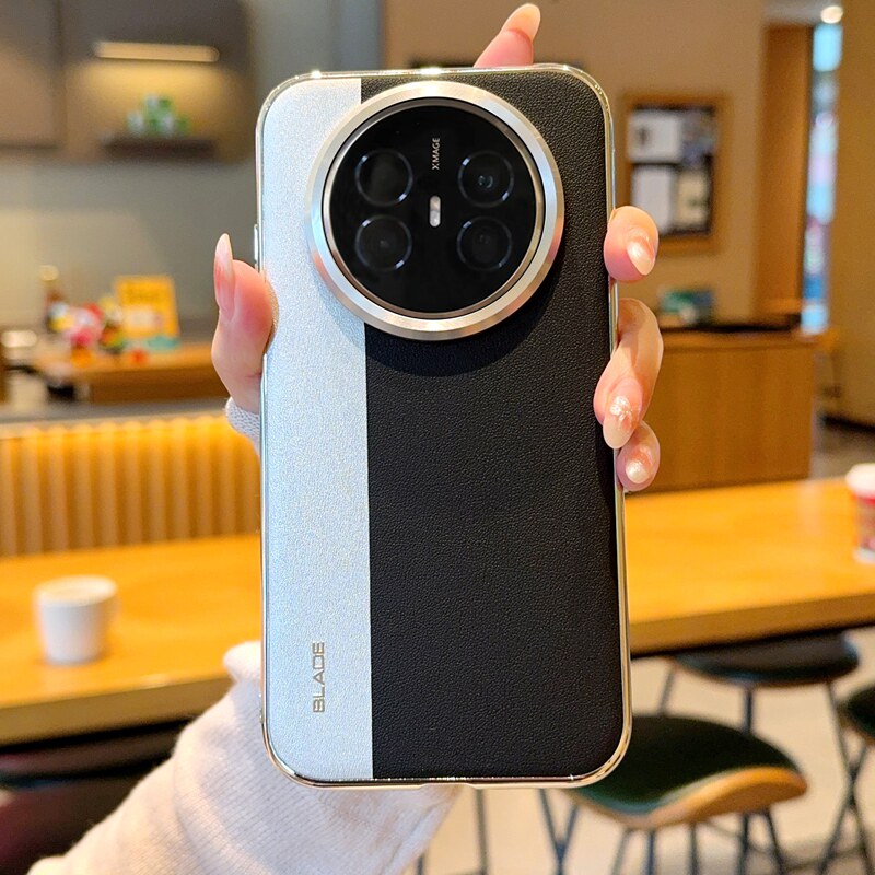 适用华为mate70air手机壳电镀皮纹华为mate70air保护套全包防摔高级拼接男女保护壳高档简约拼色轻奢ins风