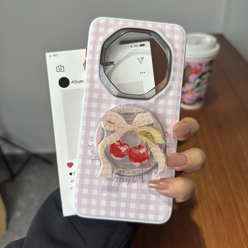 高级磁吸适用华为mate70rs非凡大师手机壳粉格纹mate70RS保护套全包防摔70RS非凡大师卡通可爱磁吸气囊支架