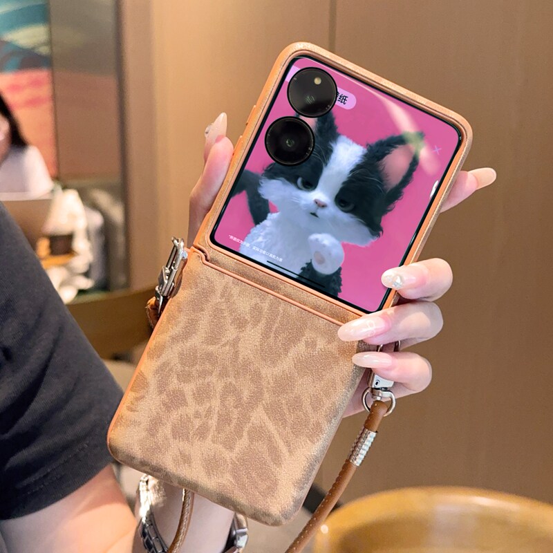 斜挎挂绳适用小米MIX Flip2手机壳折叠屏创意豹纹MIXFlip2保护套皮纹包中轴防摔MIXFlip复古时尚新款ins风