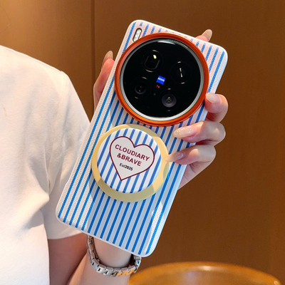 适用vivox200ultra手机壳皮纹格纹创意磁吸x200保护套vivox100s全包防摔软边vivox300卡通磁吸气囊支架