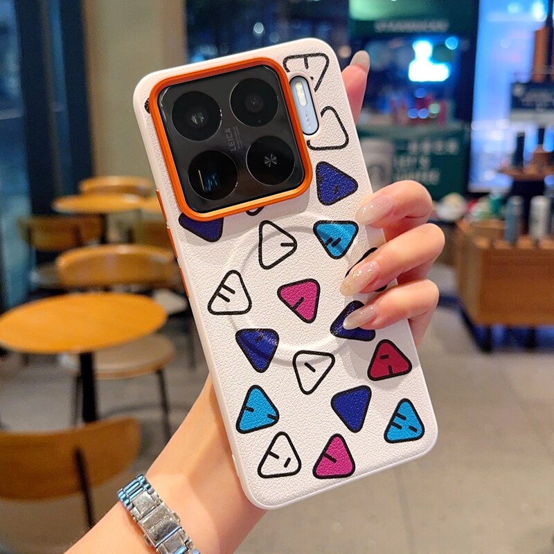 创意图案适用小米15SPro手机壳皮纹小米15保护套全包防摔软边小米15Pro高档磁吸橙色金属镜头