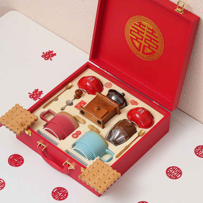 结婚礼物送新人新婚订婚咖啡机咖啡陶瓷杯带杯垫套装实用年会礼物