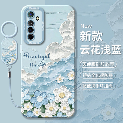 云花浅蓝适用OPPOK5手机壳新款硅胶保护pk套oppk全包oopok防摔0pp0opp0ppok钢化膜opk潮男opopk女poopk潮0pk