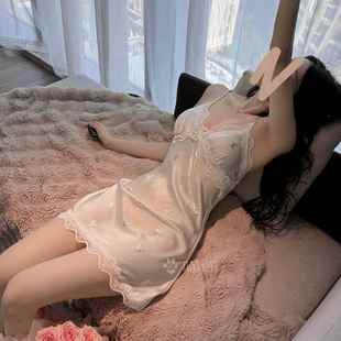 2024新款 冰丝绸 性感蝴蝶吊带睡衣女款 纯欲风睡裙带胸垫甜美夏季
