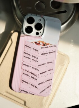 CASECIAGA适用14prom手机壳披萨复古粉色亮面菲林壳全半包12pm硬壳13XR安卓