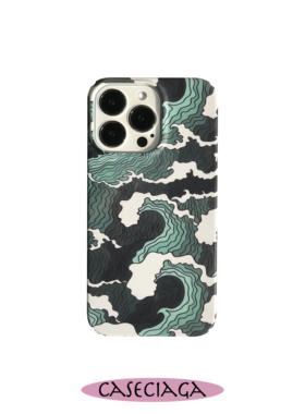 CASECIAGA13promax海浪浮世绘手机壳原创安卓ins风简约防摔新小众14promax卡通众菲林印花全包创意12pm硬壳XR