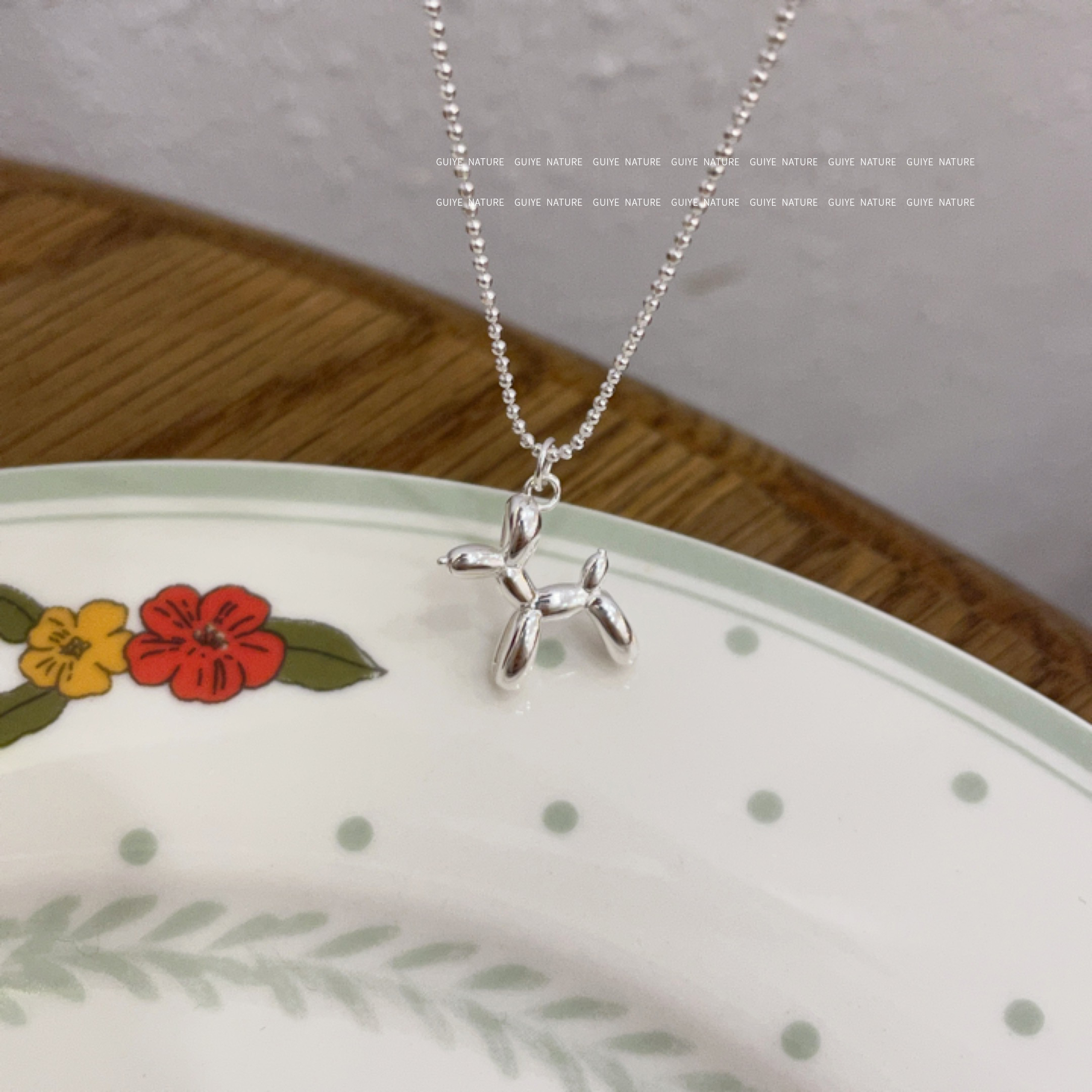 归野925纯银立体气球小狗项链女