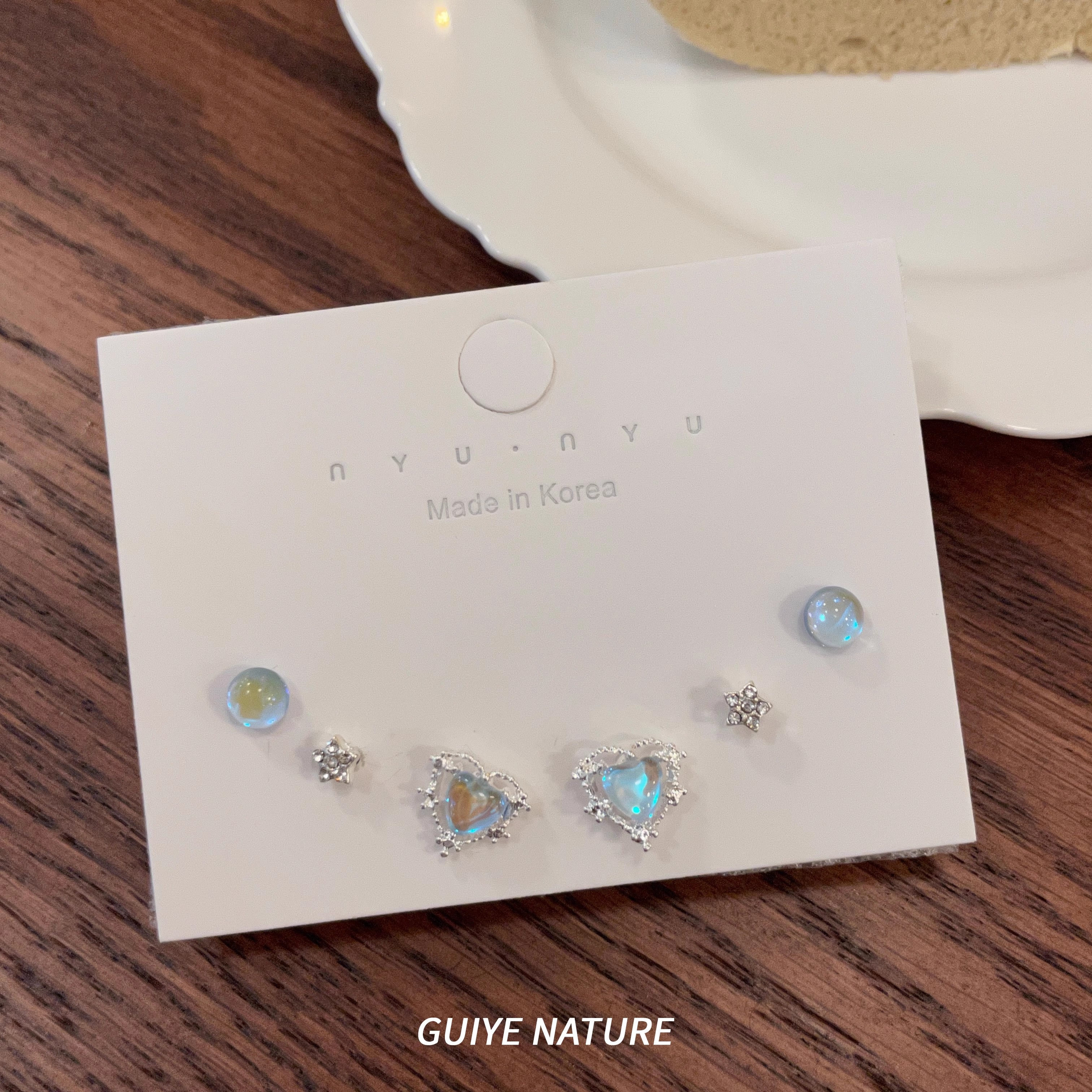 归野S925银针炫彩爱心耳钉套装女