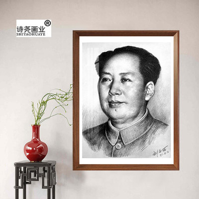 毛主席画像刘文西伟人画毛爷爷像头像办公室挂墙挂画客厅挂轴图案