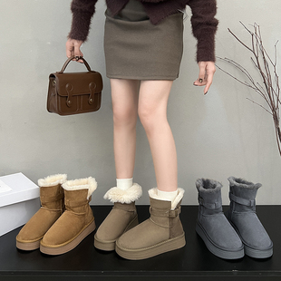两穿短靴子1219w 加厚绒东北棉鞋 厚底灰色靴女2025冬季 新款