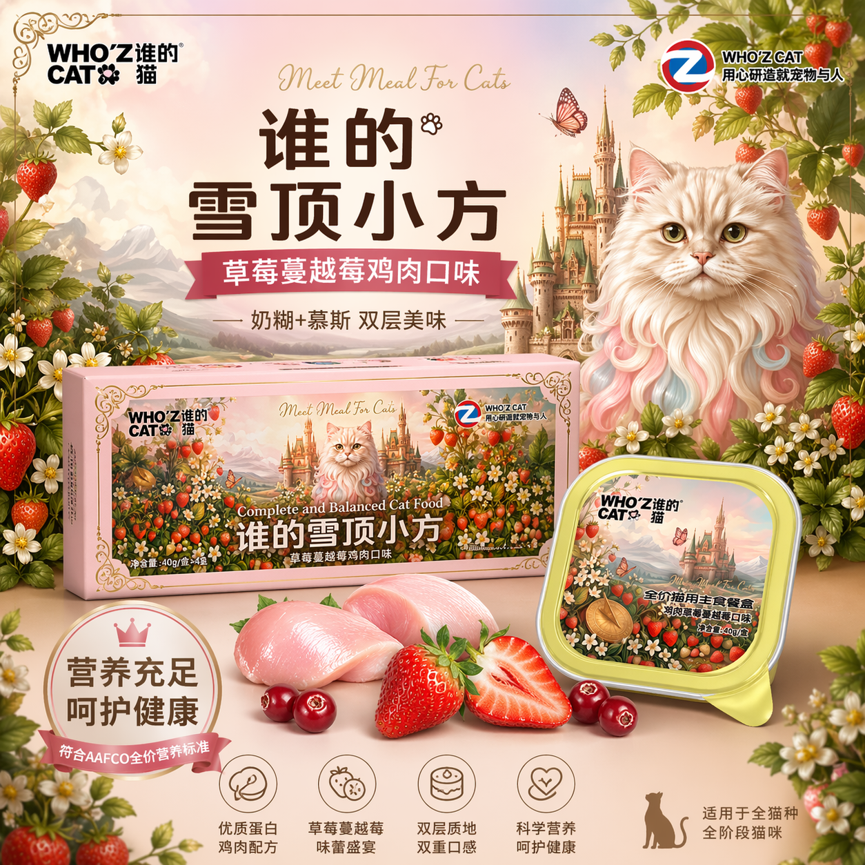 whozcat谁的雪顶小方猫零食湿粮包草莓蔓越莓鸡肉口味全阶段营养