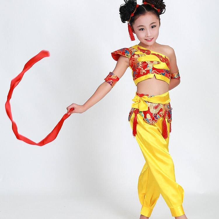 网红款一童歌出服喜庆国风武术表装幼开门六儿秧演中演服儿园红打