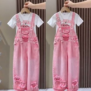 网红款牛背裤两件套5气网红装宽松炸街中裤子女童仔带装202新款洋