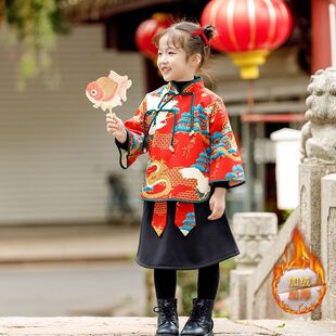 唐装 新年男儿元 汉儿旦表演服年拜服女童中 加绒服幼园班服元 网红款