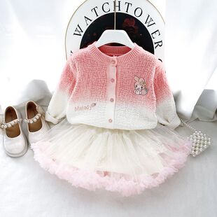 网红款女童套装25春款宝库洛毛衣春装小女主裙两小装20秋女宝米孩