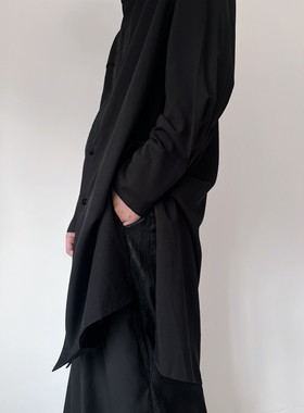 ACYCLIC_无环 中式立领黑衬衫 新中式立领天丝棉黑色衬衫