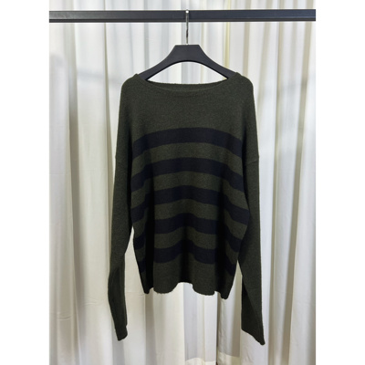 无环条纹羊毛针织毛衣慵懒套头衫