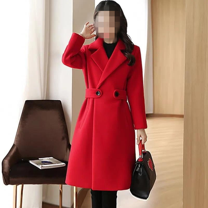 韩版毛呢西装外套女中长款2025新款秋冬女装收腰修身显瘦呢子大衣