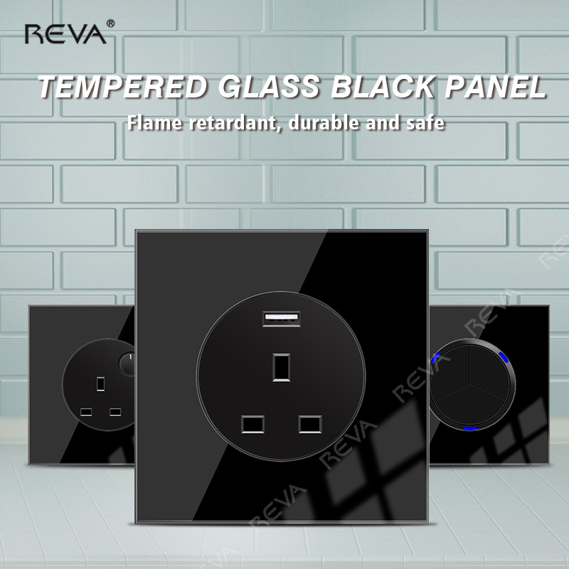 英标13a香港带usb充電面板港插蘇钢化玻璃黑澳英式新加坡電掣