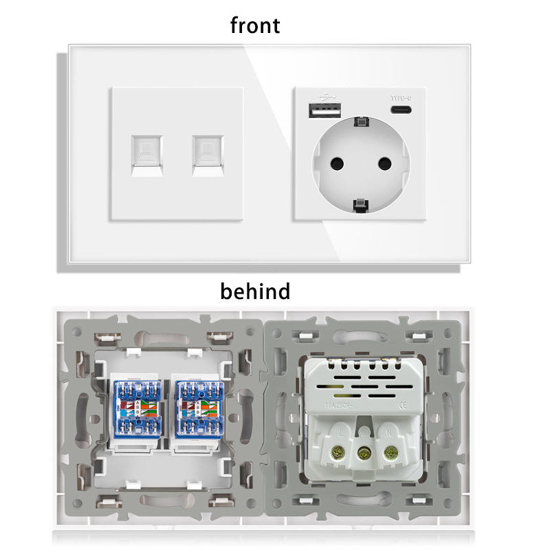 153*86mm带欧盟双壁插座电视互联网RJ45电脑连接Type-cUSB插座