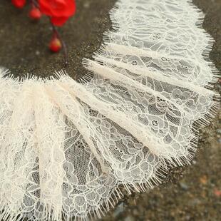 13厘米宽米黄色无弹力睫毛镂空蕾丝花边辅料下摆加长领口袖子装饰