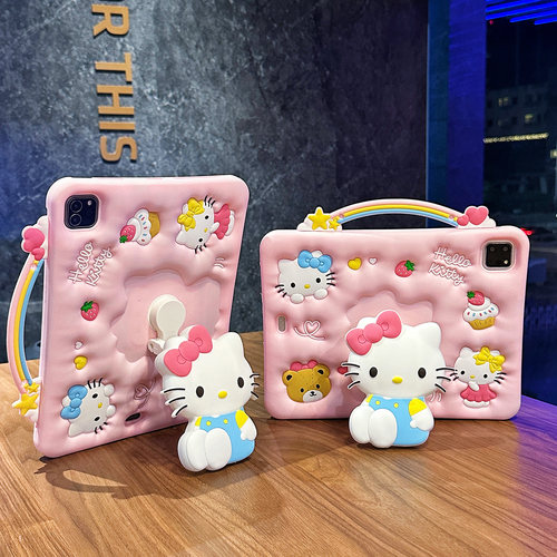 360旋转折叠手提KT猫华为matepad11.5s保护套荣耀平板x10x9带笔槽红米pad2se可爱卡通三星a11硅胶a9+软壳适用