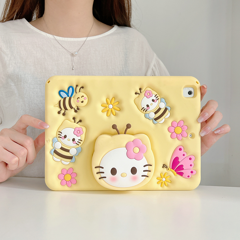 伸缩支架蜜蜂KT猫适用华为matepad11.5s保护套荣耀平板x9红米padse三星a9可爱a8卡通a7lite硅胶s6lite软壳a9+