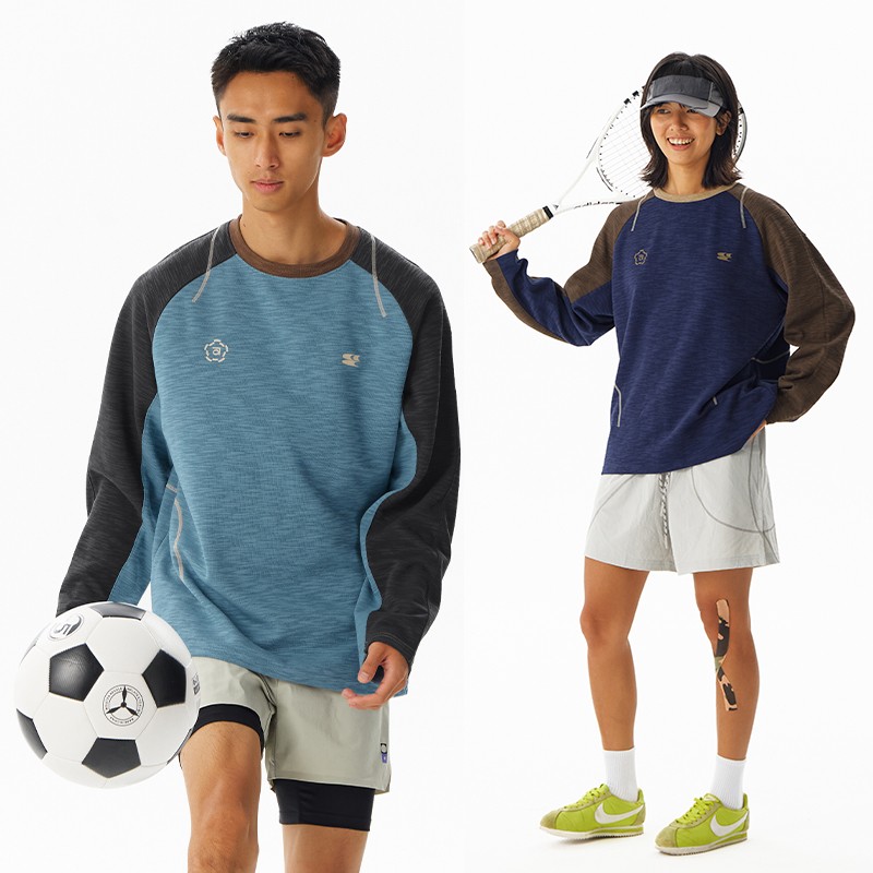 CryingCenterSports2025年秋糯感竹节棉撞色运动线条长袖 哭喊