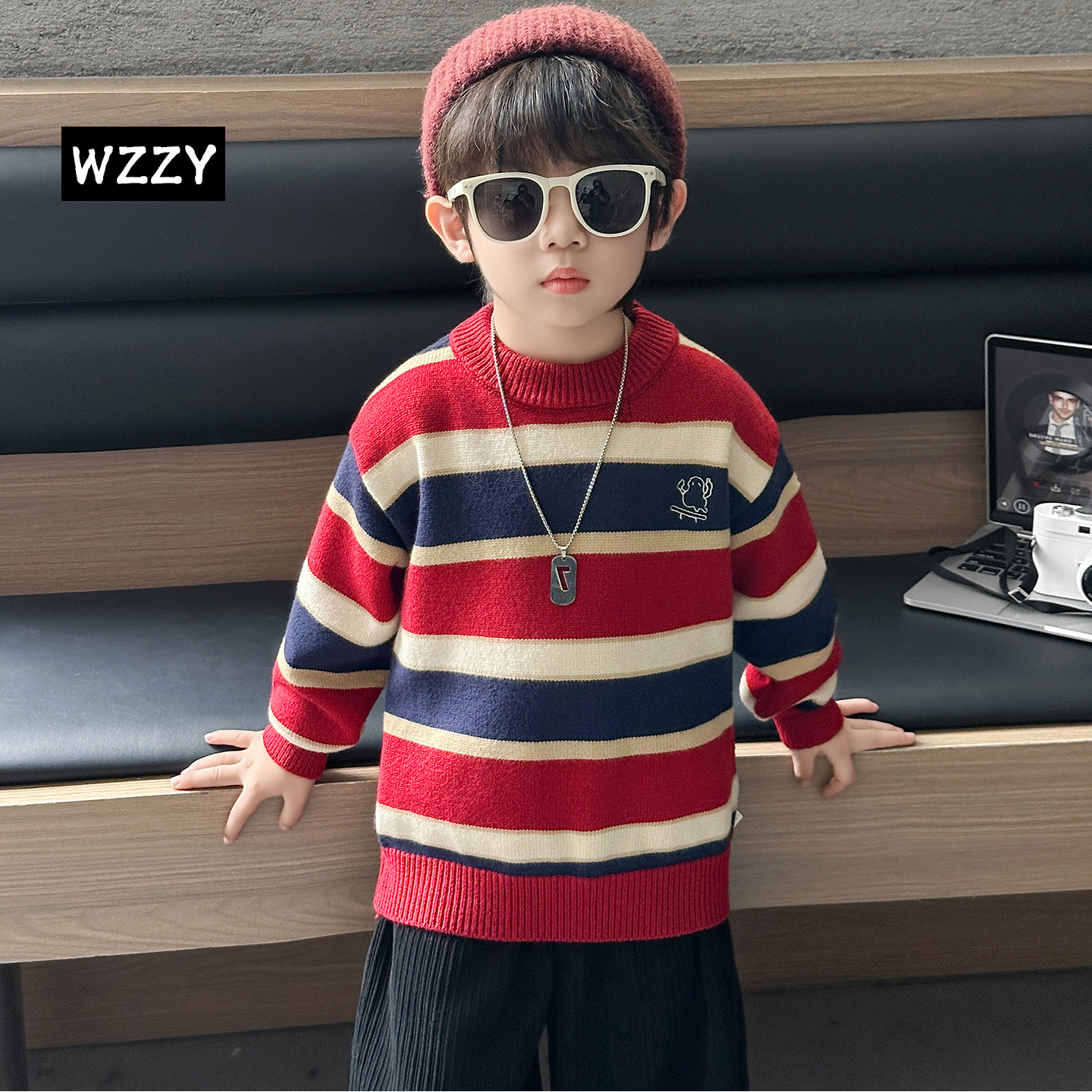 儿童加绒毛衣秋冬款男童冬季加厚针织打底衫男宝宝冬装毛线衣内搭