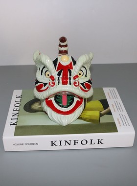 新中式国潮树脂舞狮醒狮子头摆件设样板房间客厅茶几电视柜装饰品