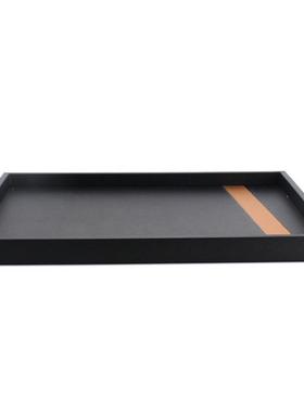 新中式家居软装饰品装饰托盘皮质简约盘桌面茶几客厅软装饰品黑色