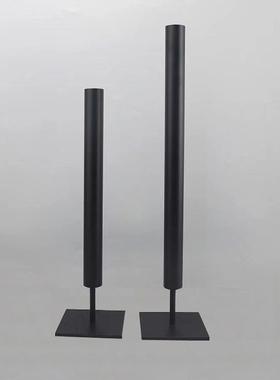 直筒中古风花瓶侘寂风摆件软装黑色花器新中式插花金属艺术装饰品