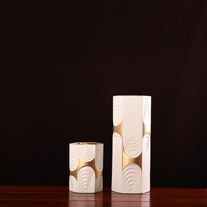 意式汝白镀金六方树纹陶瓷花器轻奢简约插花水培花瓶