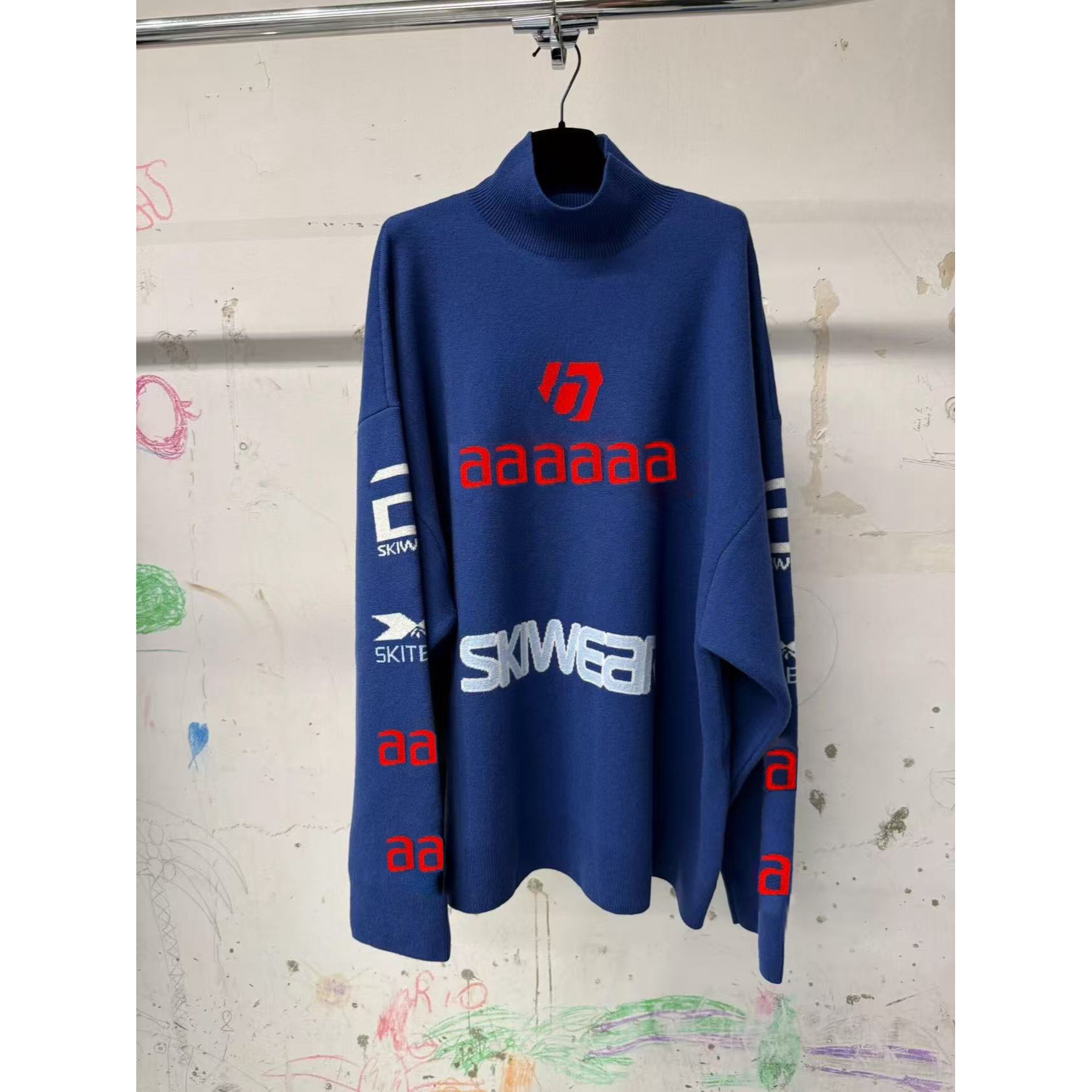 「SKI滑雪新季」 VANA ILUSION 蓝色提花毛衣男女高领针织衫情侣