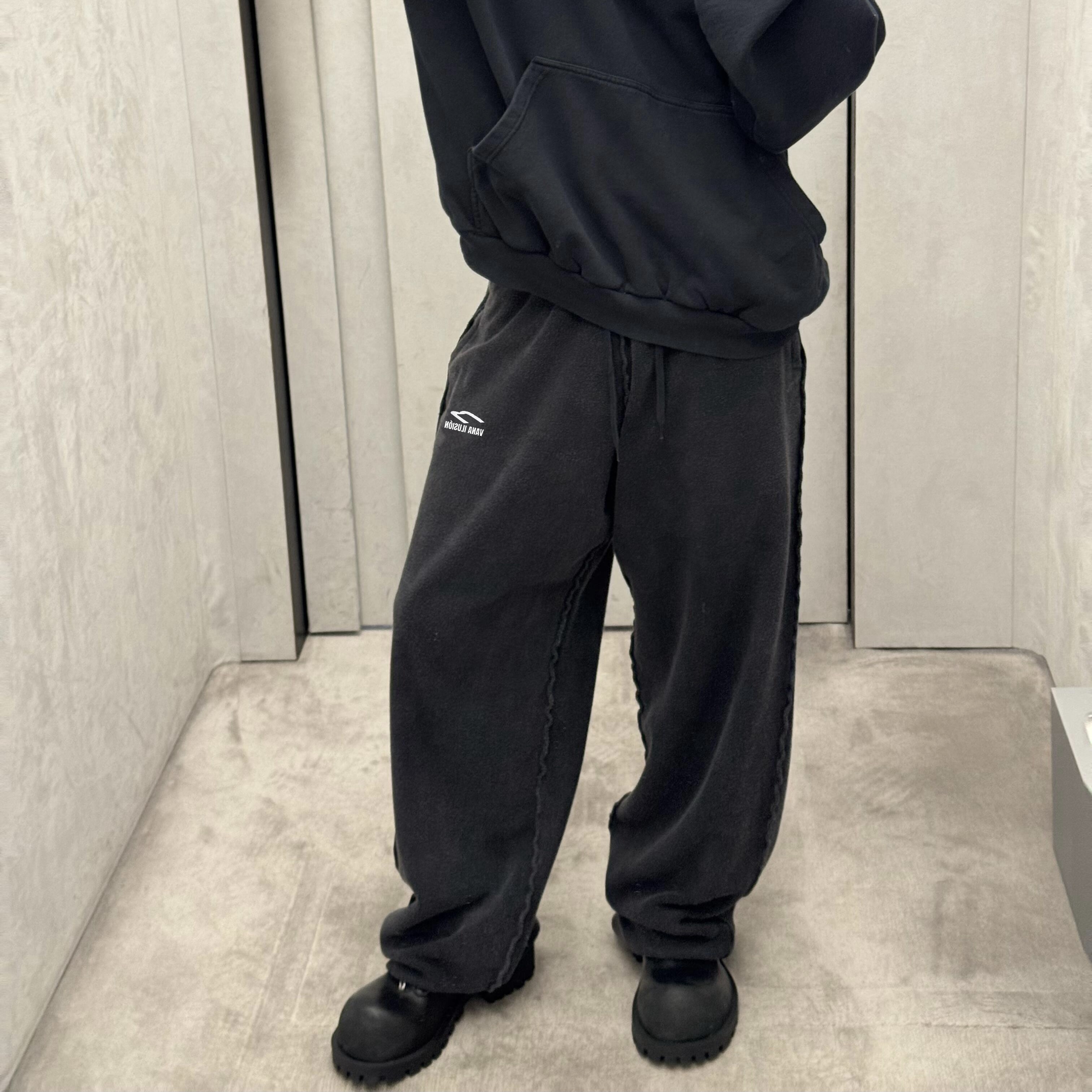 反穿毛圈布!VANA ILUSION 3B刺绣卫裤男女长裤情侣款潮
