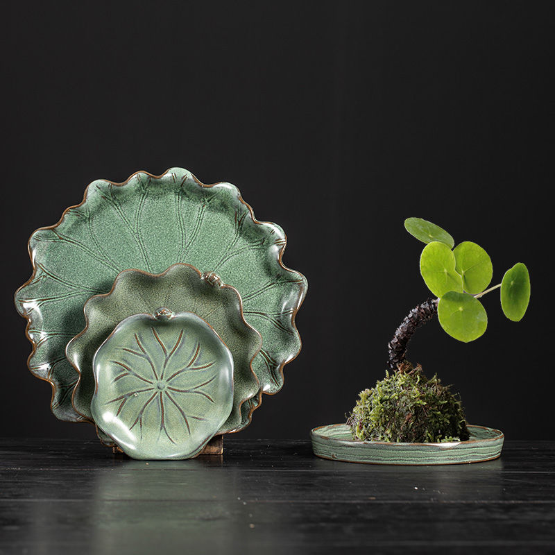 苔藓球巴西木陶瓷花盆接水盘大中小号圆形创意托盘花托盆底座底盘