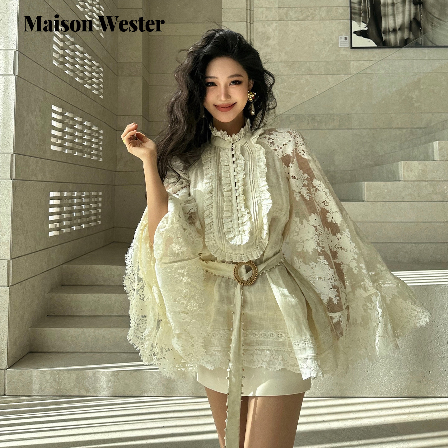 【田曦薇同款】Maison Wester2026春季新款宫廷风插肩袖衬衫上衣