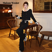 新品 Maison Wester2025冬季 千金风海军领上衣黑白撞色短外套上衣