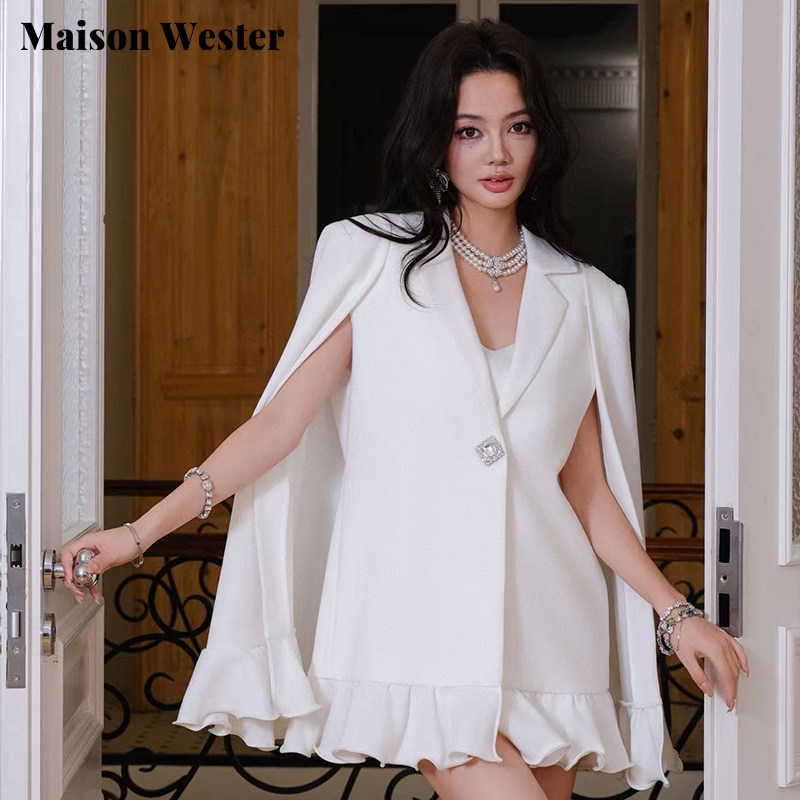 Maison Wester2025春季新款波嬉风复古时尚气质西装斗篷上衣外套